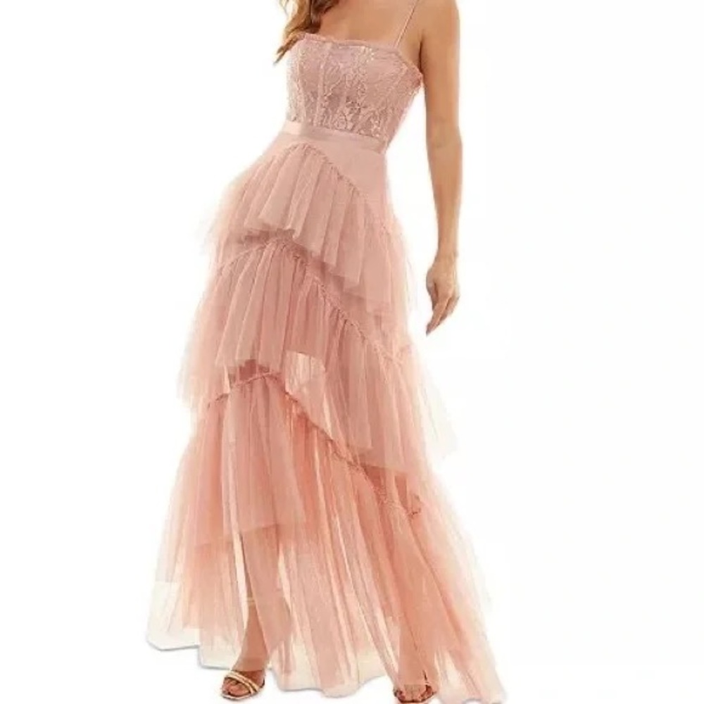City Studio Blush Asymmetrical Layered Dress